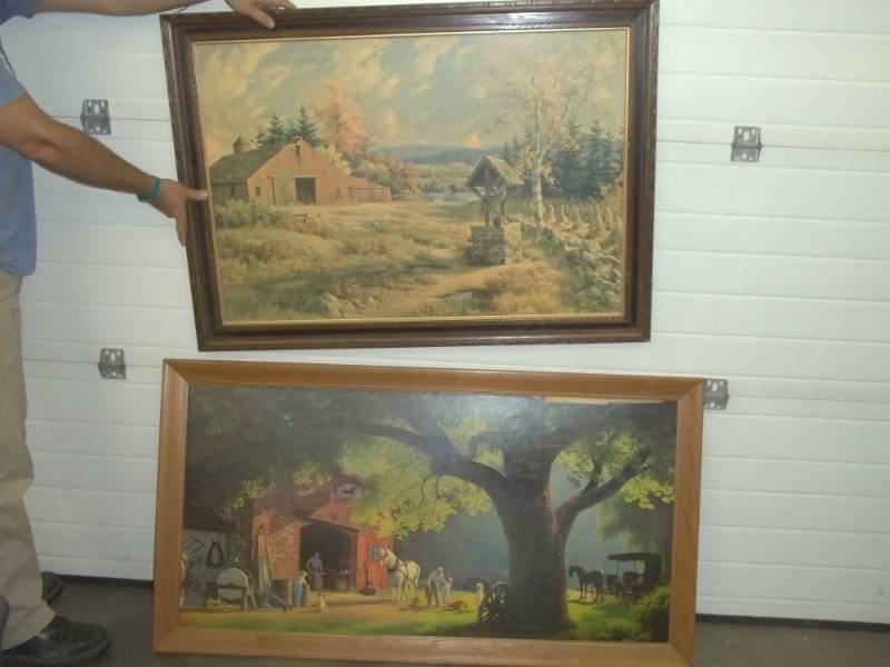 lot 226 image: large early 20th century wall art 43 x 31 and 52 x 28