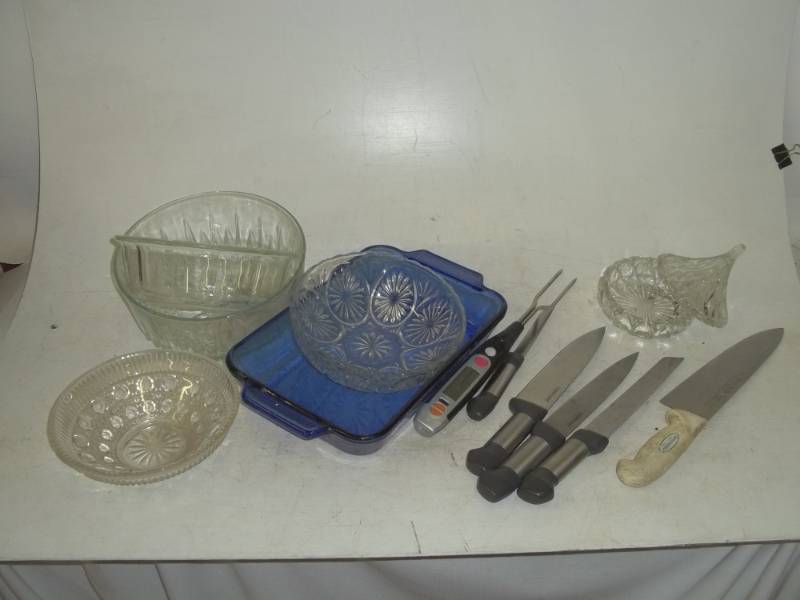 lot 242 image: Kitchen utensils, crystal and glass bowls etc.