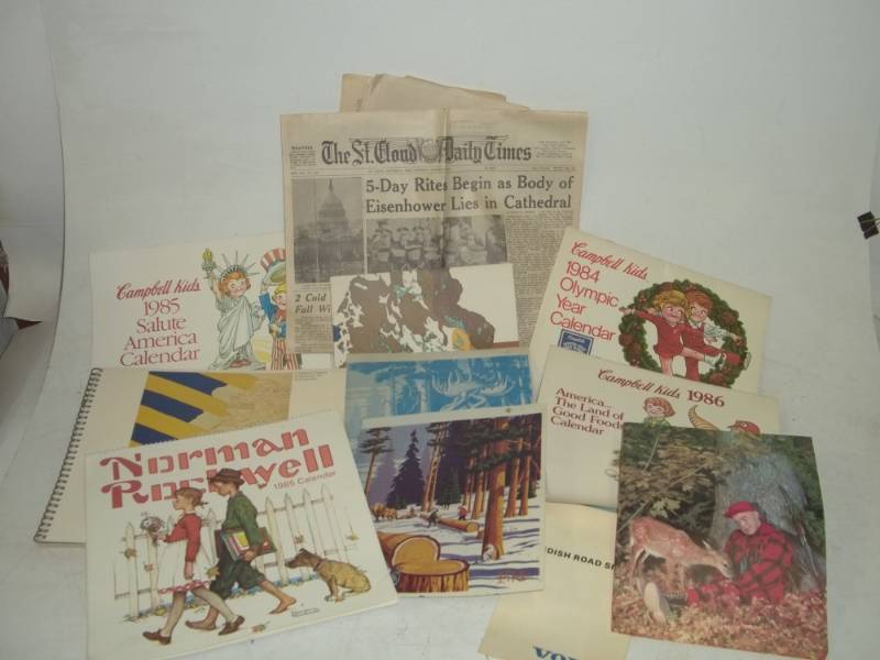 lot 252 image: assortment of Campbells soup calendars, vintage paperwork and 1969 newspapers