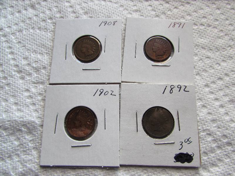 LOT OF 4 MISC INDIAN HEAD PENNIES...