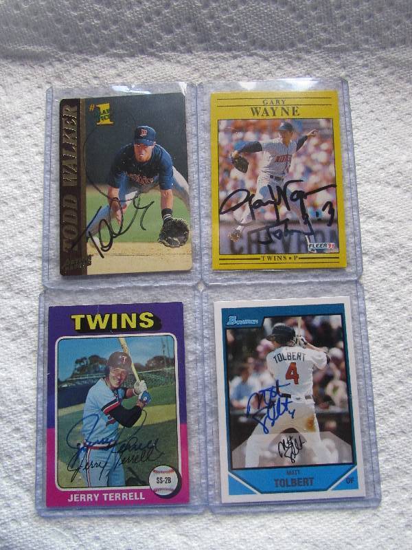 LOT OF 4 TWINS AUTOGRAPHED CARDS...