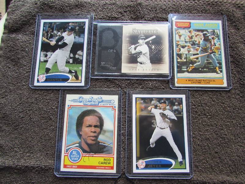 LOT OF 5 BASEBALL CARDS, ROD CAREW,...
