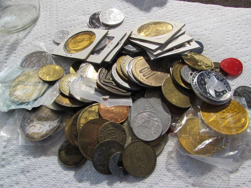 JAR FULL OF TOKENS, MEDALS AND MISC...