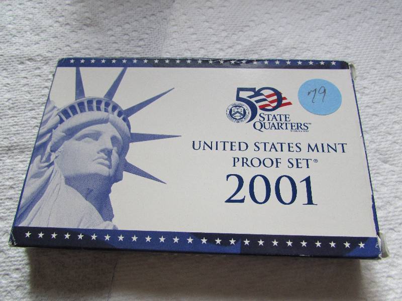 2001 S PROOF SET, W SBA DOLLAR AND STATE QUARTERS