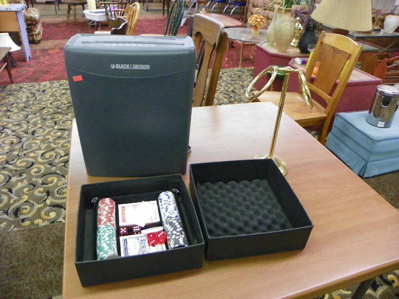 lot 83 image: Black and Decker paper shredder, towel ring, poker set