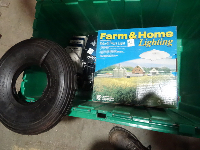 NEW LOT Entire BIN Incl. Qty 3 12 in Yard Light Fixtures, 400-6 Wheeel, Propane Grill Hose, Black and Decker Filters. Green Bin Not Included