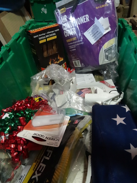 NEW LOT ENTIRE BIN incl. American Flag, AC Cover, Flex Gas Hose, Misc Hardware, Fire Starter, MUCH MORE. Gree Bin Not Included
