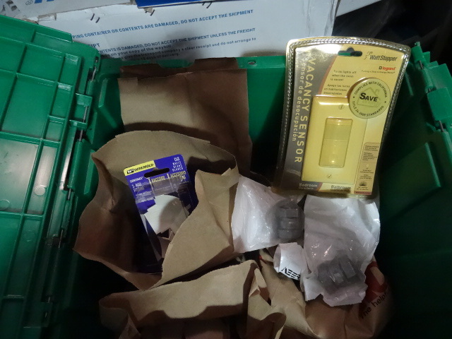NEW LOT ENTIRE BIN Electrical Fuses, Combo Light Switches, Vacancy Sensors, Conduit Connectors MUCH MORE. Green Bin Not Included