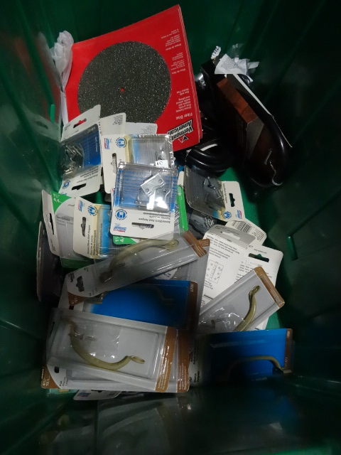NEW LOT ENTIRE BIN Chinese Lanterns, Grinding Discs, Propane Hoses, Misc Hardware  MUCH MORE. Green Bin Not Included