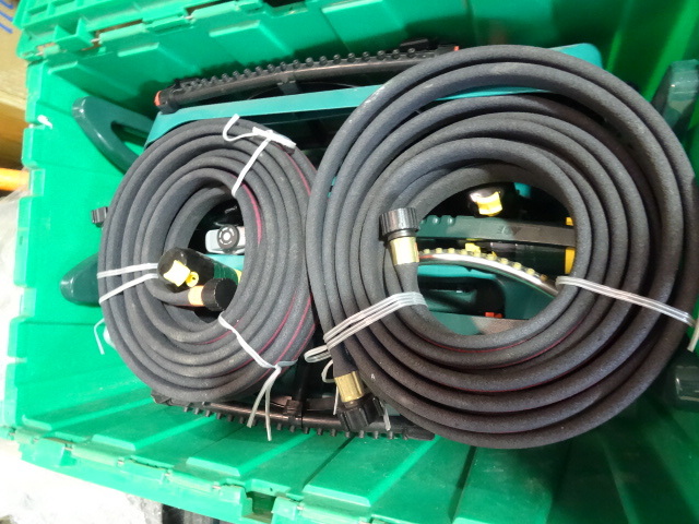 NEW LOT ENTIRE BIN Garden Hoses and Sprinklers. Green Bin Not Included