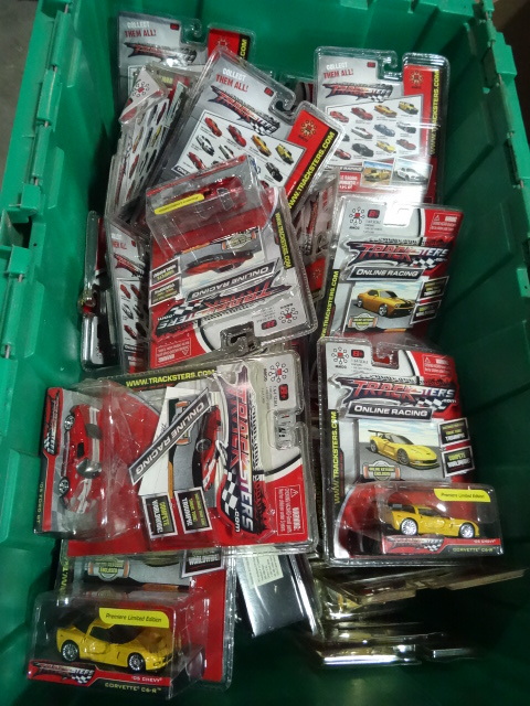NEW LOT ENTIRE BIN Tracksters Die Cast Cars. Green Bin Not Included