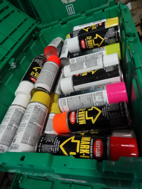 NEW LOT ENTIRE BIN Krylon Marking Paints. Spray Paints. Various Colors. Est 30-50 cans. Green Bin Not Included