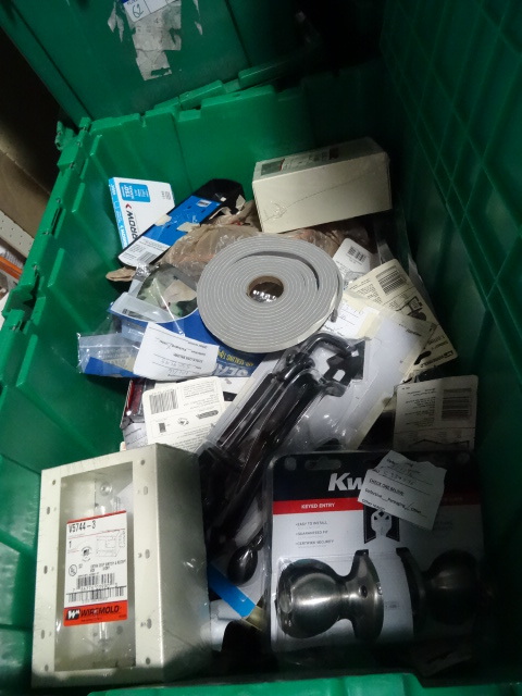 NEW LOT ENTIRE BIN Misc Electrical and Hardware  MUCH MORE. Green Bin Not Included
