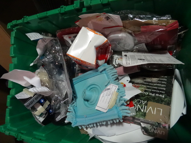 NEW LOT ENTIRE BIN Misc Plumbing and Hardware incl. Alarm Clock, Toilet Seat, Rain Shower Head, Propane Hose PLUS  MUCH MORE. Green Bin Not Included