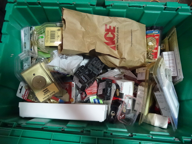 NEW LOT ENTIRE BIN Misc Electrical incl. Outlets, Switches, Circuit Breakers and SO  MUCH MORE. Green Bin Not Included