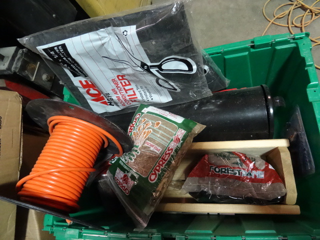 NEW LOT ENTIRE BIN Mailbox, Extension Cord Cable, Bird Feeder and SO  MUCH MORE. Green Bin Not Included