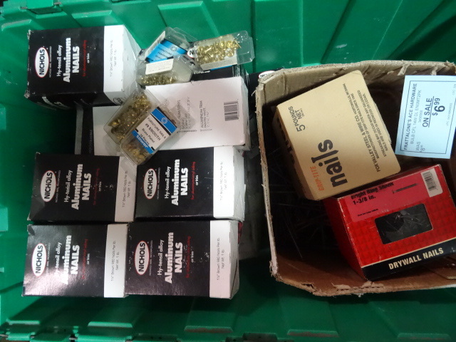 NEW LOT ENTIRE BIN Various Nails and Fasteners  MUCH MORE. Green Bin Not Included