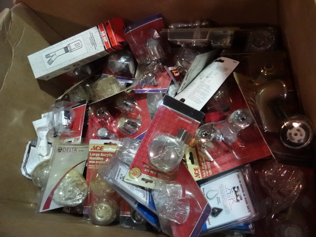 NEW LOT ENTIRE BOX Bathroom Knobs, Shower Knobs, Washer Repair Kits and SO  MUCH MORE. Green Bin Not Included