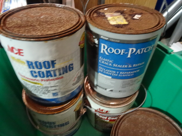 NEW LOT ENTIRE BIN Incl Qty 4 gallons Roof Coating and Qty 2 Gallons Roof Patch. Green Bin Not Included