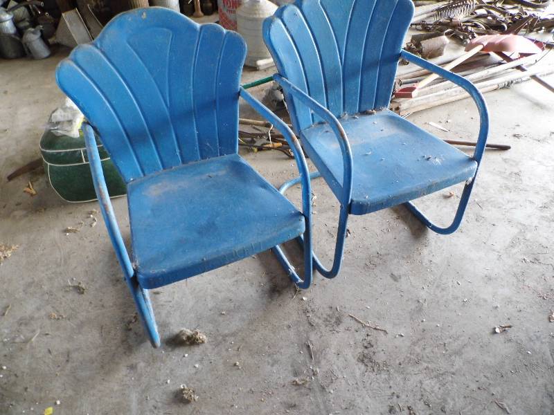 Pair of Blue Metal Chairs