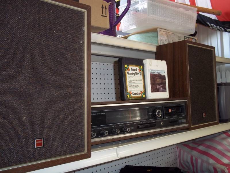 Sharp 8 track player with speakers and two 8 track tapes