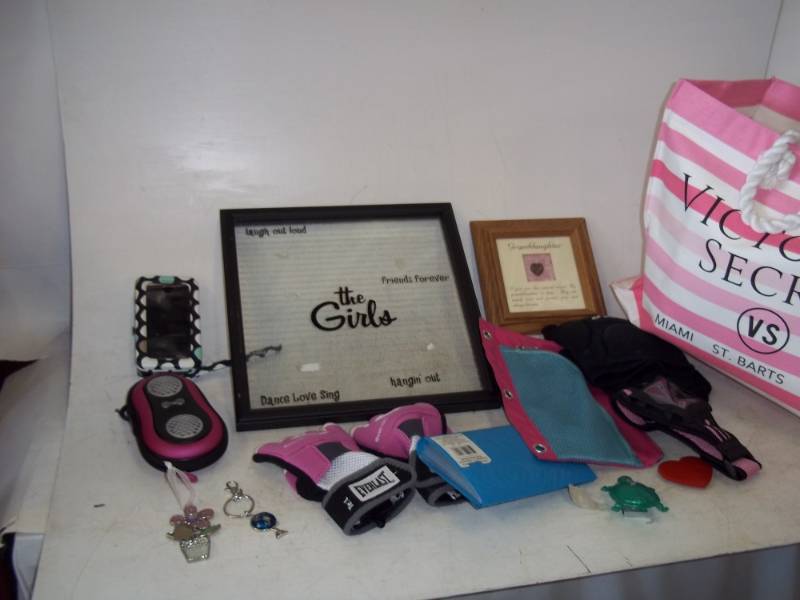 Portable speaker, exercises gloves, picture, dcor , cell phone casewallet, cell phone arm band, knee pads Victorias secret bag