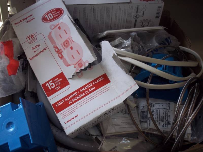 Box of electrical parts and pieces and supplies