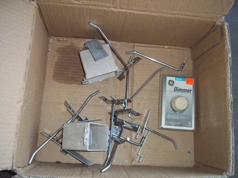 Shelf pegs, dimmer switch and electrical boxes
