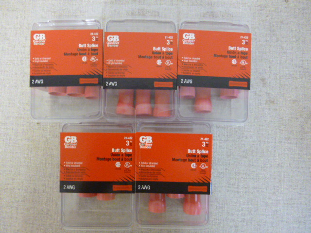 lot 142 image: 5 Packs of GB 2 AWG Butt Splice Connectors