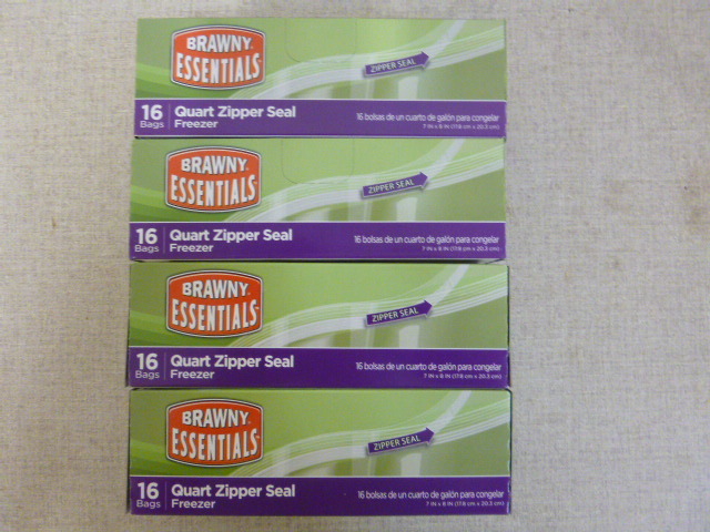 lot 206 image: 4 Boxes of Brawny Esstenial Quart Zipper Seal Freezer Bags