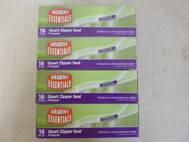 lot 207 image: 4 Boxes of Brawny Esstenial Quart Zipper Seal Freezer Bags