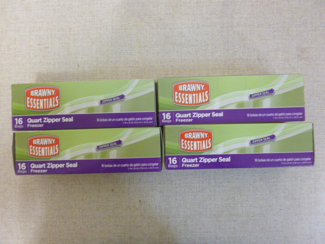 lot 238 image: 4 Boxes of Brawny Esstenial Quart Zipper Seal Freezer Bags