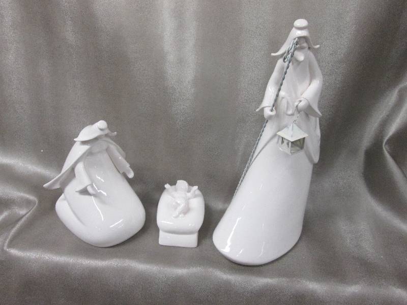 3 pc White Ceramic Nativity Set...