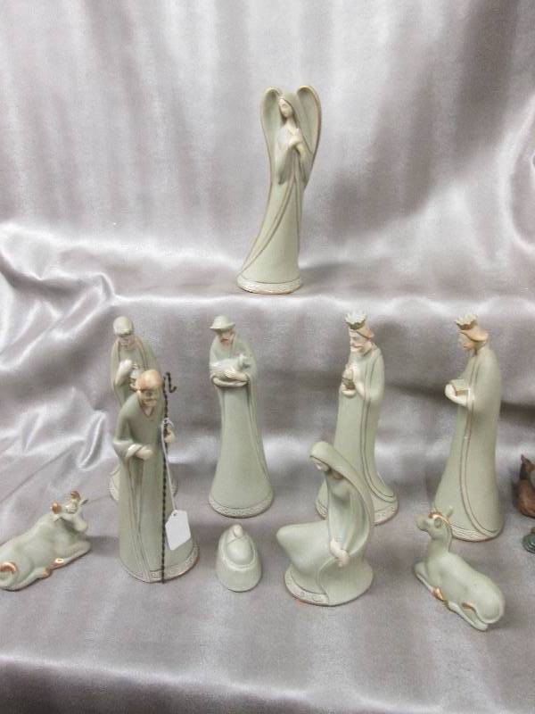 10 pc Ceramic Green TonedNativity S...
