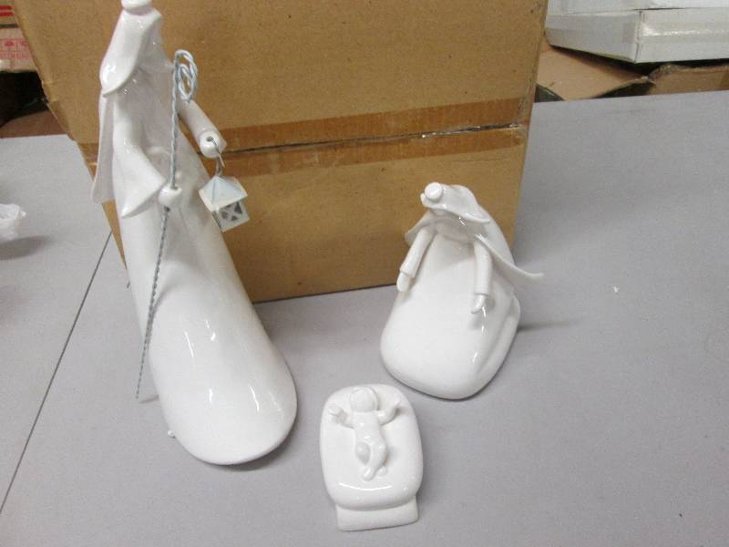 3 pc White Ceramic Nativity Set...