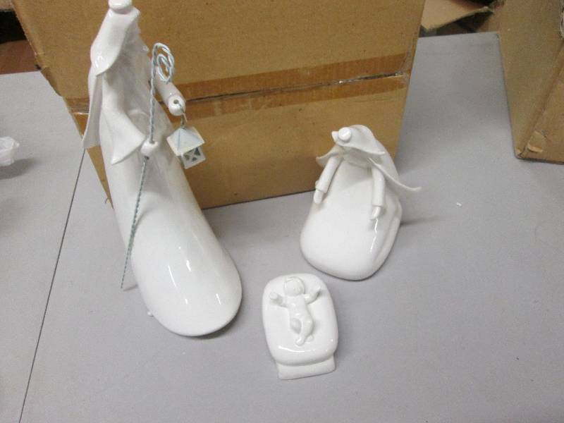 3 pc White Ceramic Nativity Set...