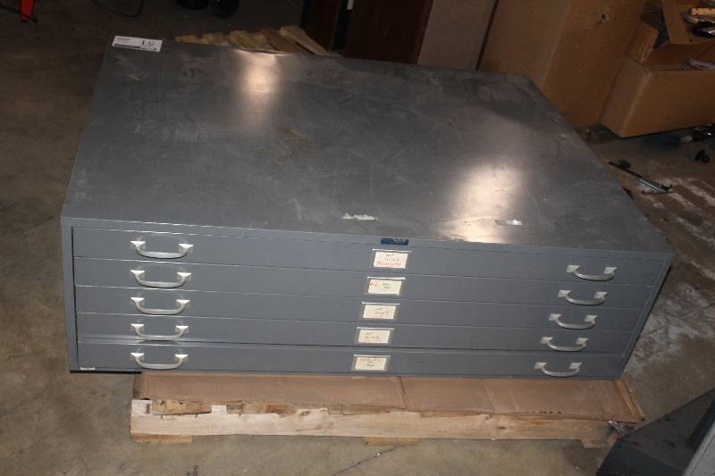 lot 51 image: Fireproof Blue Print 5-Drawer Lateral File Cabinet