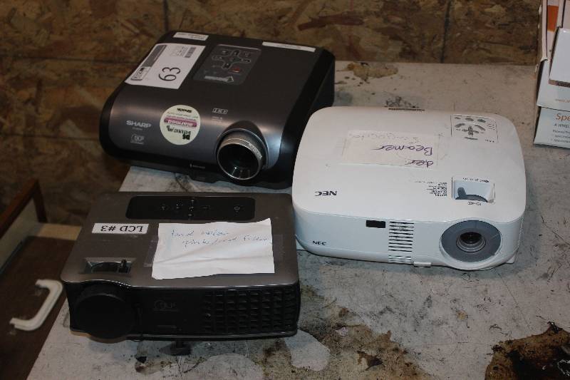 lot 63 image: Lot of (3) Projectors Including NEC, Sharp, Texas Instruments DLP Vikuiti