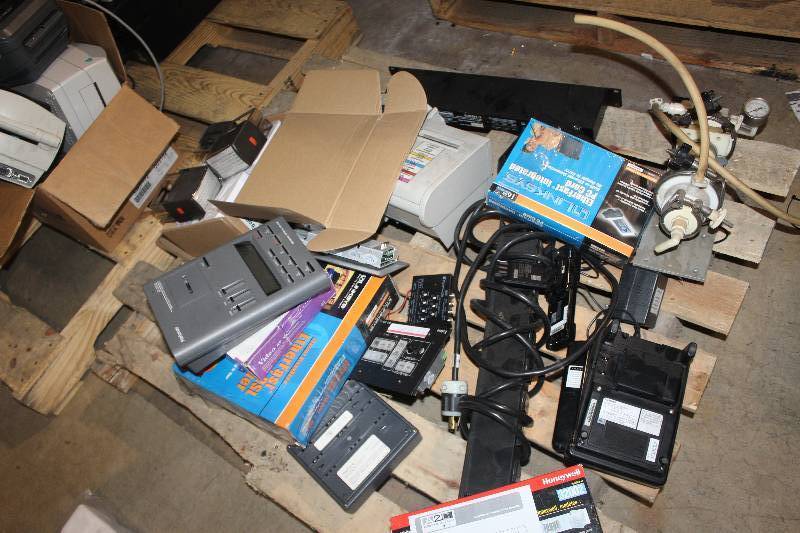 lot 132 image: Lot of Electronics Including LinkSys Etherfast Integrated PC Card, LinkSys Etherfast CableDSL VPN Router, Video RF Modulator, DT2000 Microcassette DictatorTranscriber, Extron Switch, And More
