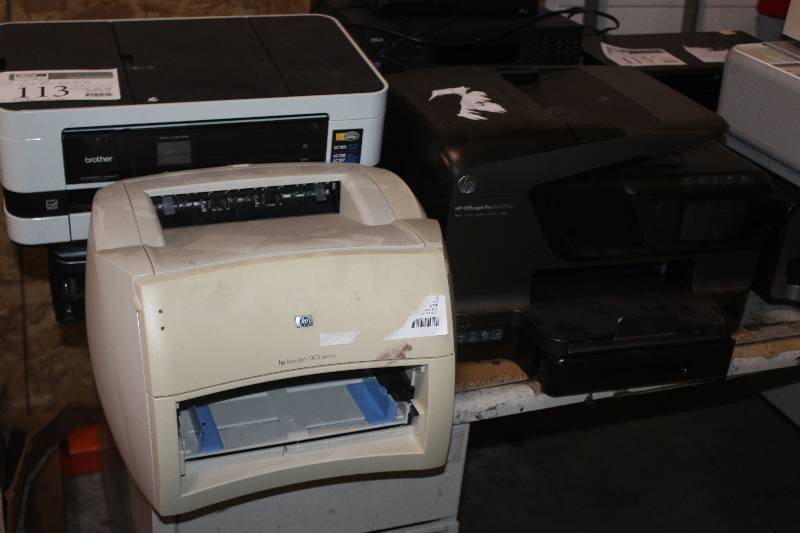 lot 113 image: Lot of (4) Printers Including 2) HP 8600, 1000 Series AND 1) Epson NX515 AND 1) Brothers MFC J4410DW