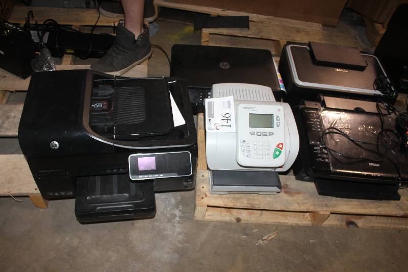 lot 146 image: Lot of (5) Electronics Including Epson Stylus NX420 Printer, HP Envy 4500 MFP Printer, NeoPost, HP Officejet Pro 8500A