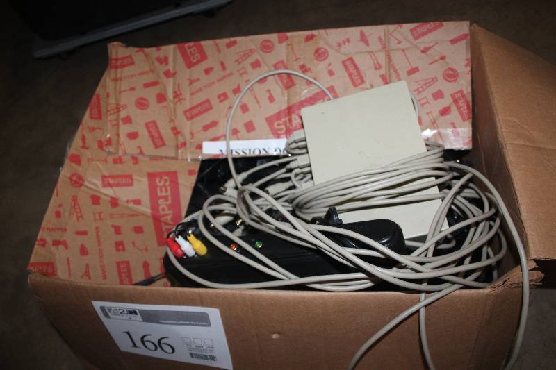 lot 166 image: Box Lot of Electronics Including DV-933, Switches, Cables
