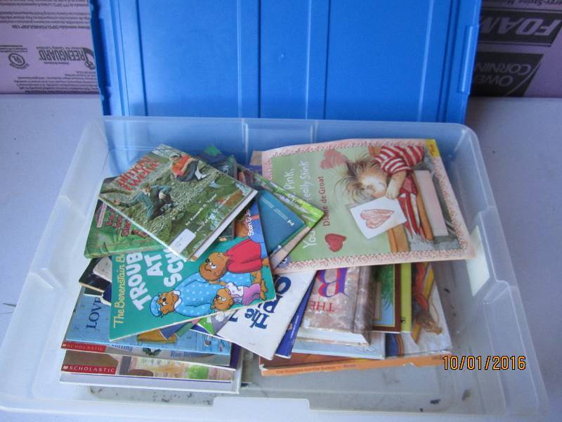 Plastic tote of childrens books...