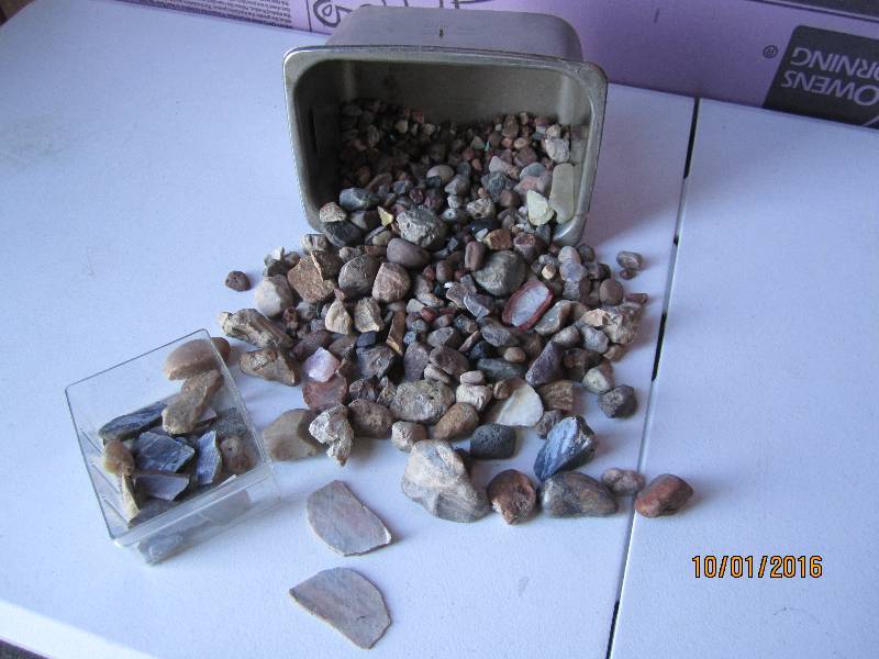 Pan of rocks, including cut and unc...