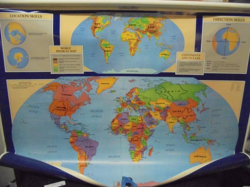 Large World Map wWall Bracket  Rolls Nicely