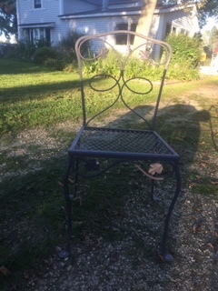 lot 9 image: Wrought Iron Table Frame and 4 matching Chairs.. No glass