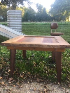 lot 2 image: Wood Panel coffeeside table..