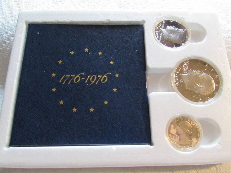 1976 US MINT BICENTENNIAL SILVER PROOF SET, 3 COINS, MINT S, SILVER 40%