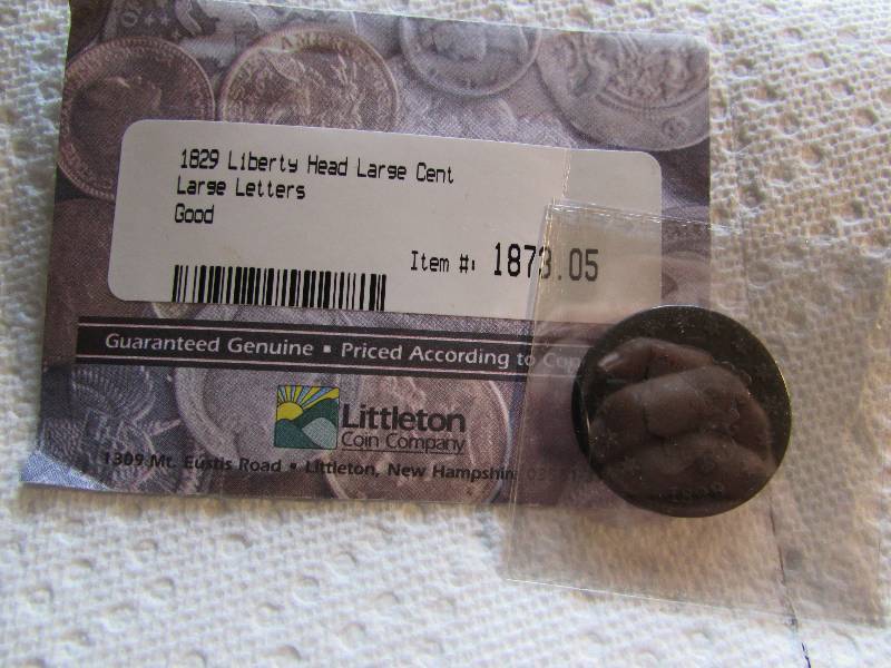 1829 LIBERTY HEAD LARGE CENT, LARGE LETTERS, GOOD, , LITTLETON COIN COMPANY PKG