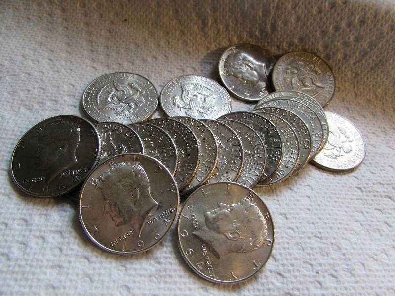 BAG OF 20 1964 KENNEDY HALF DOLLARS, 90% SILVER